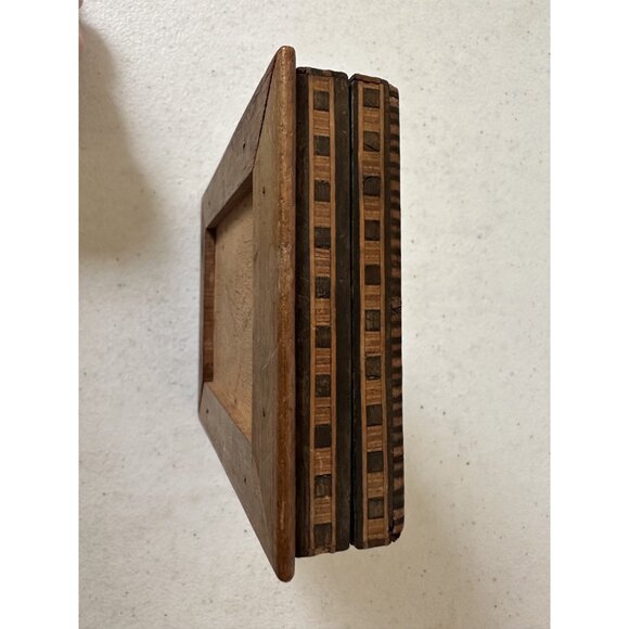 Damascus wood inlay trinket box vintage shell mother of pearl micro mosaic hinge - Picture 9 of 16